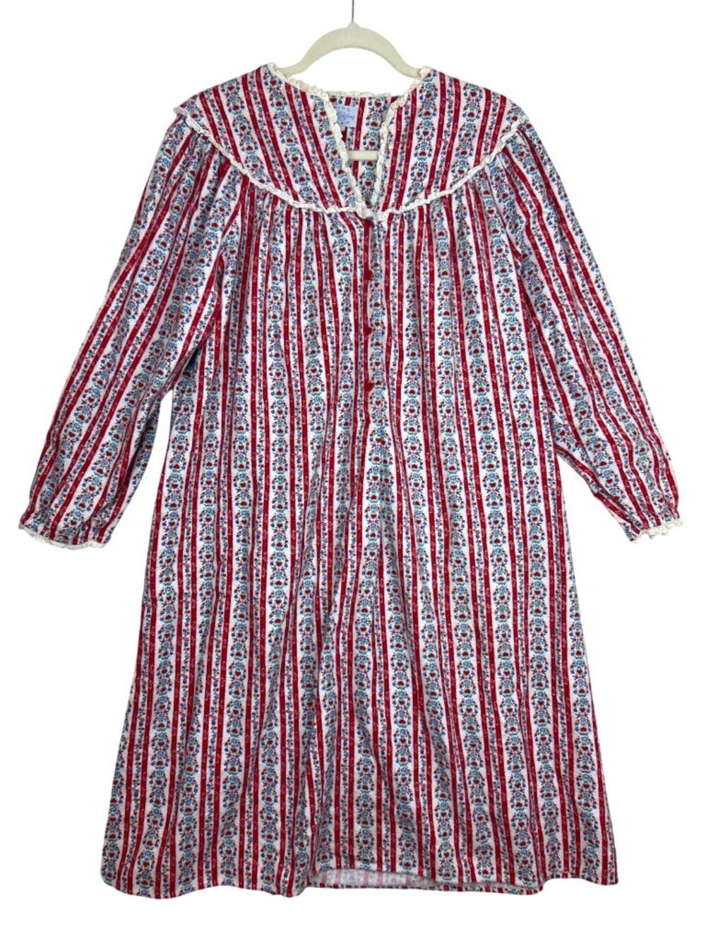 Lanz of Salzburg Flannel Nightgown Sz M Red Hearts Valentines Sleepwear Cozy